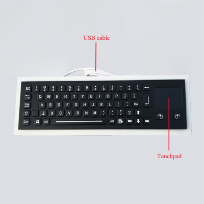 Electroplated Black Rugged Vandalproof IP65 compact backlit panelmount stainless steel keyboard with touchpad.